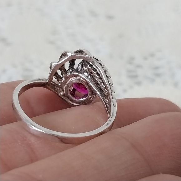 Vintage 925 Sterling Silver Synthetic Ruby Red Spinel Ring Size 6 - Picture 5 of 6
